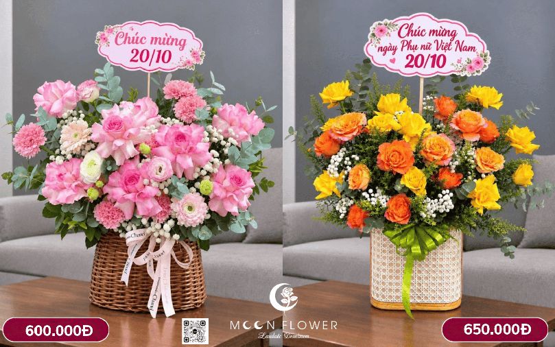 Giỏ hoa chúc mừng ngày phụ nữ Việt Nam giá rẻ, đẹp, tinh tế