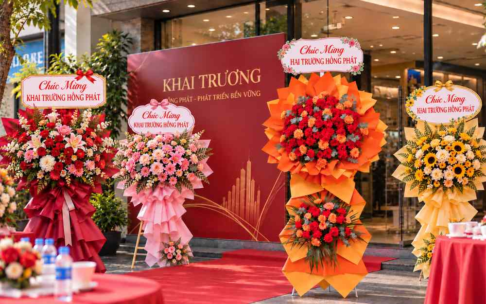 Lỗi ghi sai chữ trên băng chúc mừng trên lẵng hoa tại buổi lễ chúc mừng khai trương tại sảnh một công ty